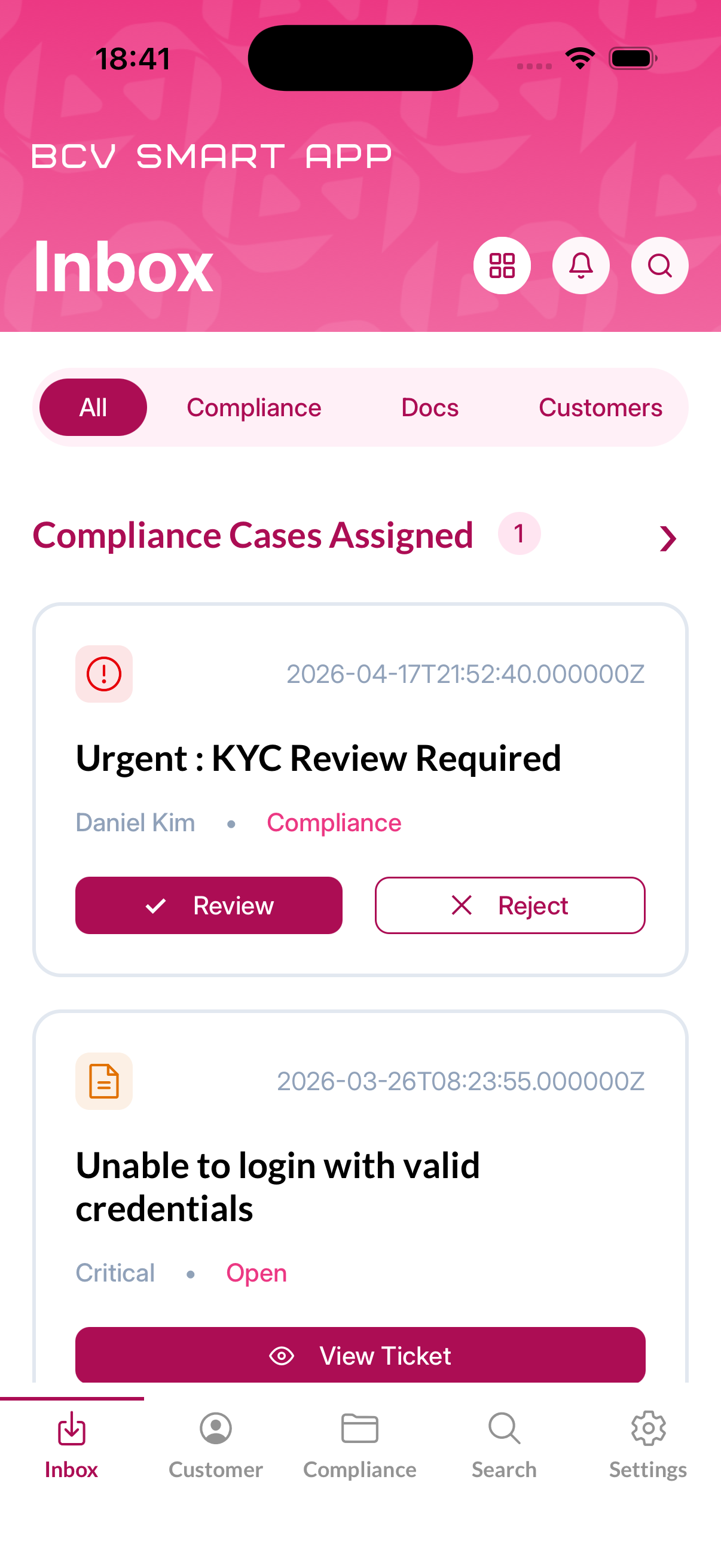 BCV Smart App – dashboard